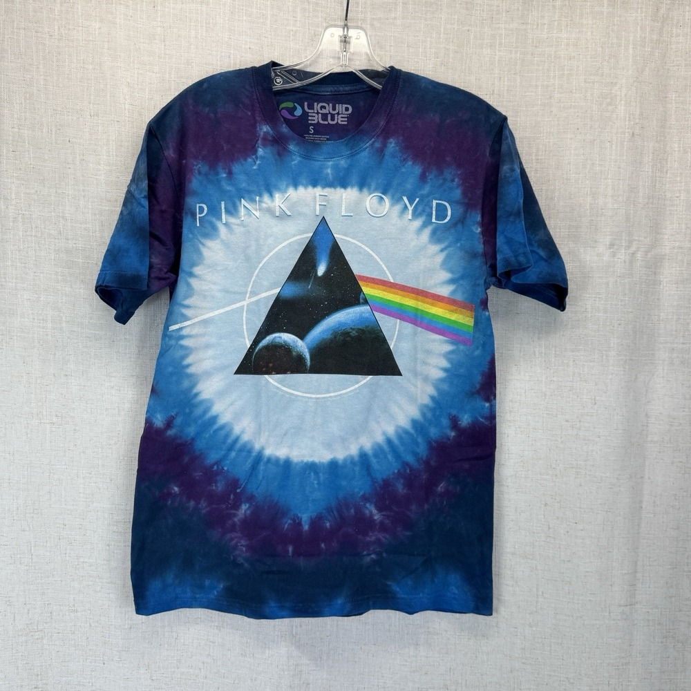 Liquid Blue Pink Floyd T-Shirt Men Small Blue Tie Dye Dark Side Moon Graphic Tee